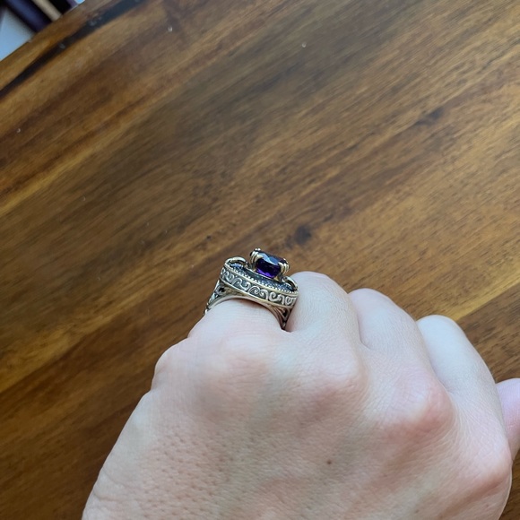 Amethyst white metal ring with multicolor stones - Picture 4 of 8